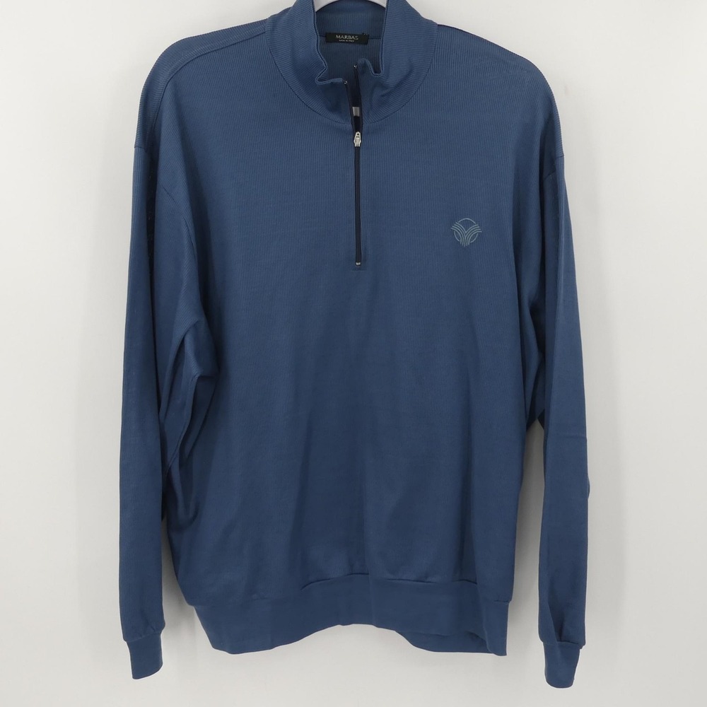 Marbas Pullover Sweater Mens XL Blue Half Zip Made Italy Cotton‎ Vintage Club